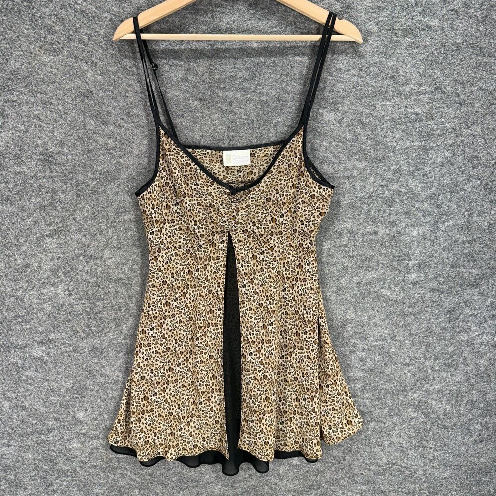 California Dynasty Night Gown Women M Medium Beige Animal Print V-Neck Sleep
